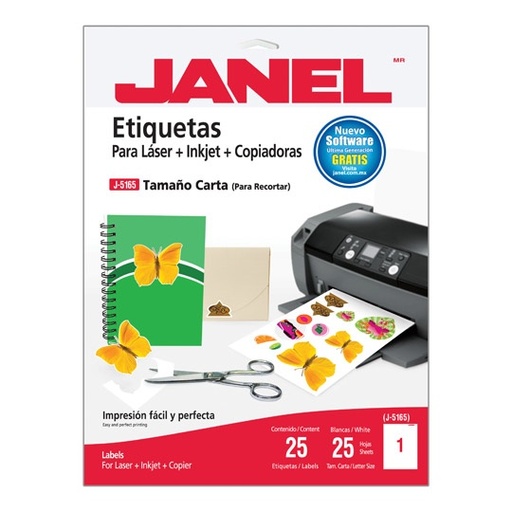 [Etiqueta Carta J-5165 25h] Janel Etiquetas Adhesivas Blancas Tamaño Carta J-5165